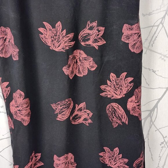 Smoking Lily Dark Floral Handmade Bamboo Cotton Midi Dress - Picture 2 of 7